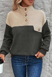Color Block Quarter Button Dropped Shoulder Sweatshirt - Trendsi - Flyclothing LLC