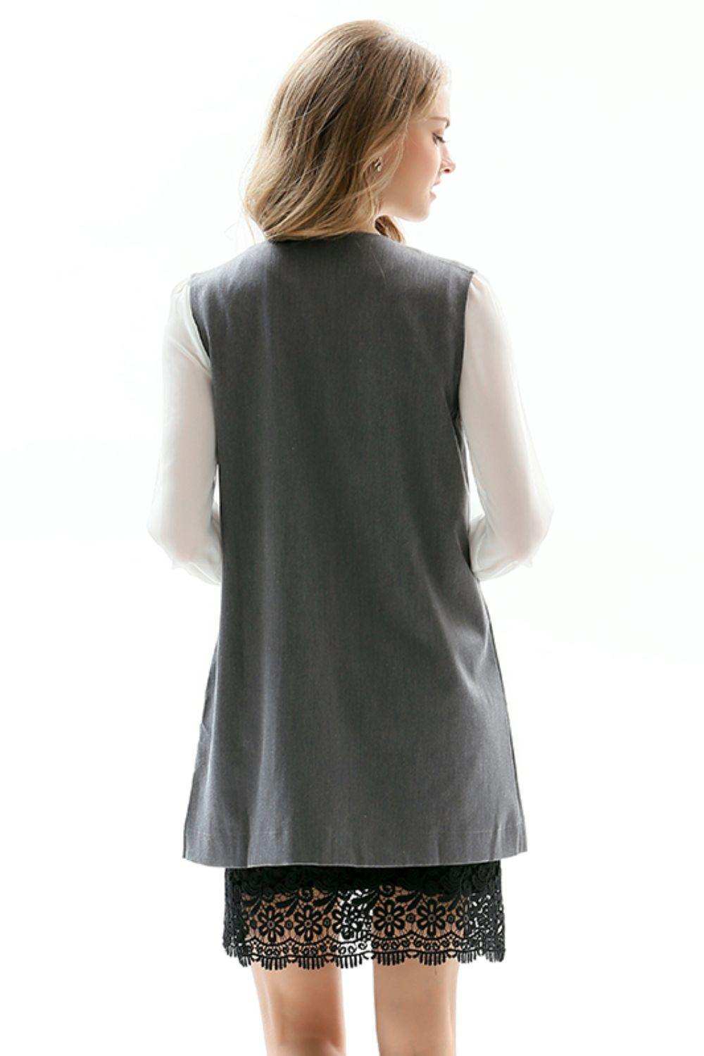 One-Button Sleeveless Longline Blazer - Trendsi - Flyclothing LLC
