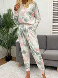 Tie-Dye Round Neck Top and Drawstring Pants Lounge Set - Trendsi - Flyclothing LLC