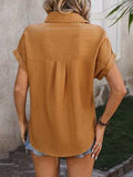 Textured Button Up Cap Sleeve Shirt - Trendsi - Flyclothing LLC