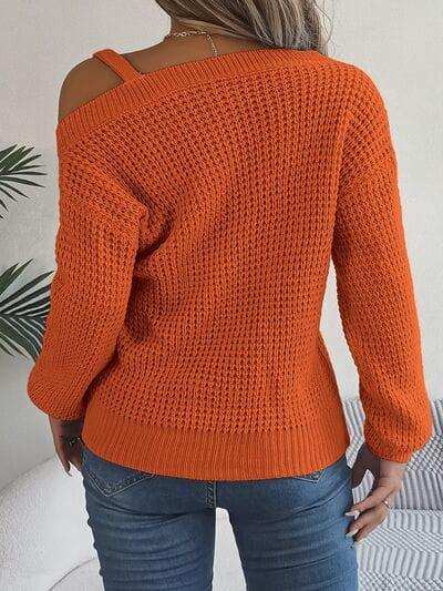 Asymmetrical Neck Long Sleeve Sweater - Trendsi - Flyclothing LLC