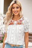 Embroidered Round Neck Flounce Sleeve Blouse - Trendsi - Flyclothing LLC