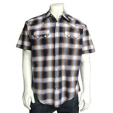 Men's Brown & White Shadow Plaid Short Sleeve Western Shirt - Rockmount Clothing - Flyclothing LLC