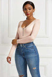 Half Zip Scoop Neck Long Sleeve Bodysuit - Trendsi - Flyclothing LLC