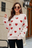 Heart Pattern Lantern Sleeve Round Neck Tunic Sweater - Trendsi - Flyclothing LLC