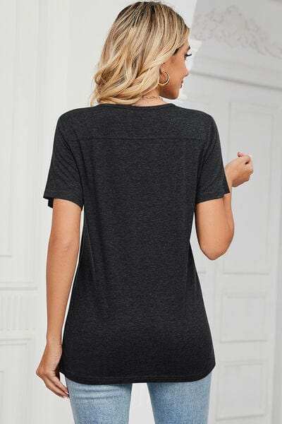 V-Neck Short Sleeve T-Shirt - Trendsi - Flyclothing LLC