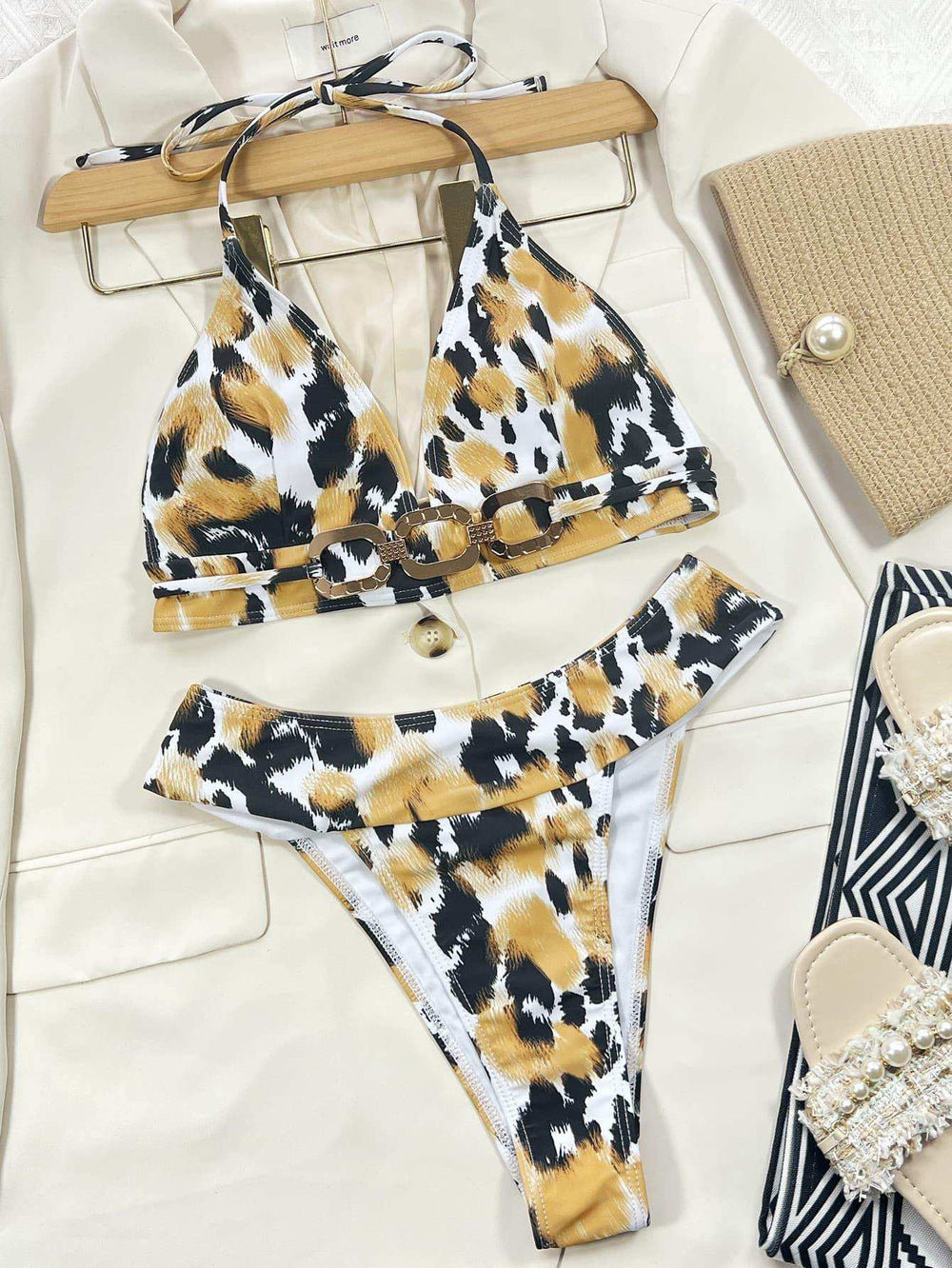Animal Print Halter Neck Bikini Set - Trendsi - Flyclothing LLC
