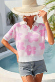 Floral Johnny Collar Half Sleeve Knit Top - Trendsi - Flyclothing LLC