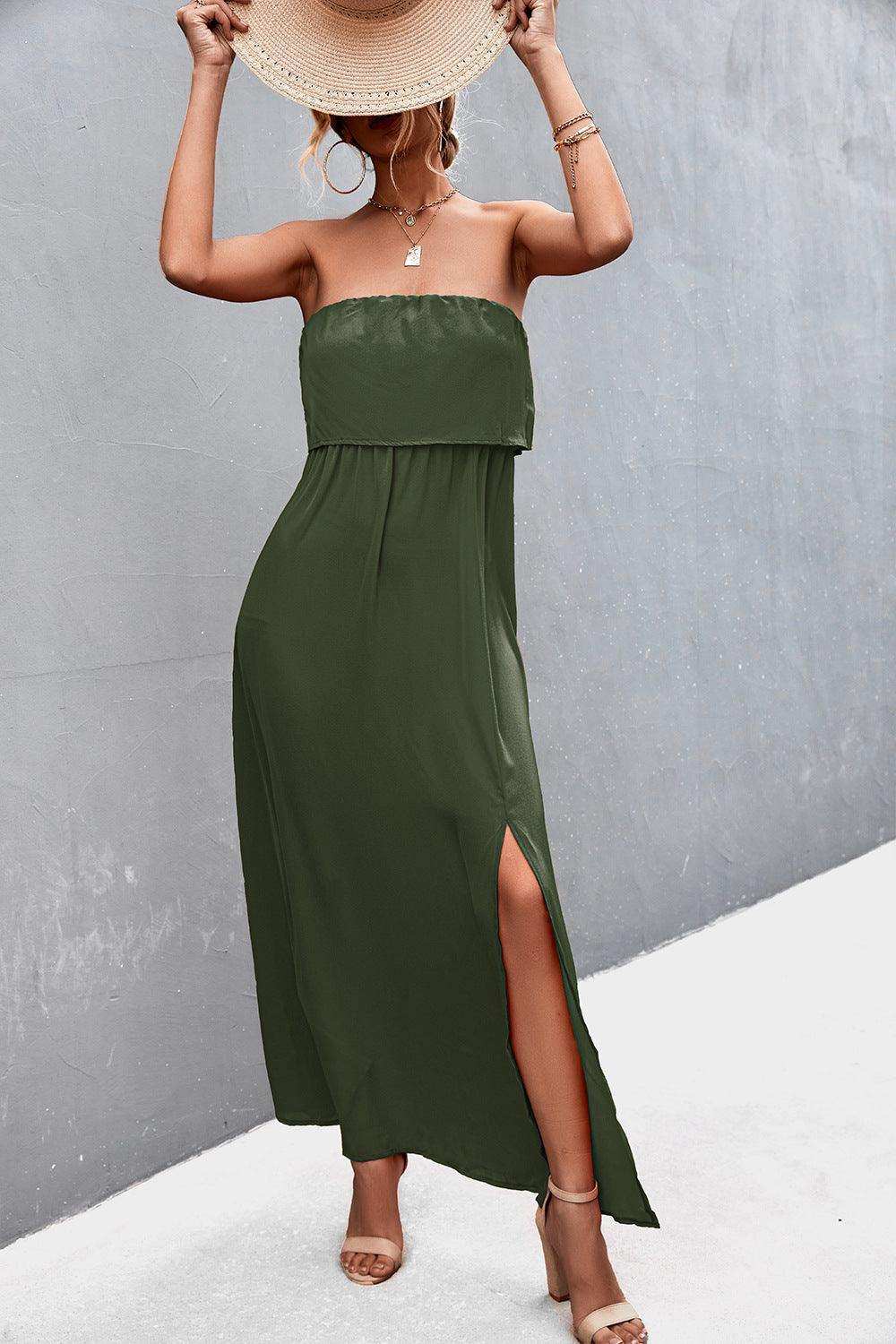 Strapless Split Maxi Dress - Trendsi - Flyclothing LLC