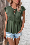 Buttoned Tie Neck Flutter Sleeve Babydoll Top - Trendsi - Flyclothing LLC