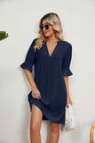 Notched Neck Flounce Sleeve Dress - Trendsi - Flyclothing LLC