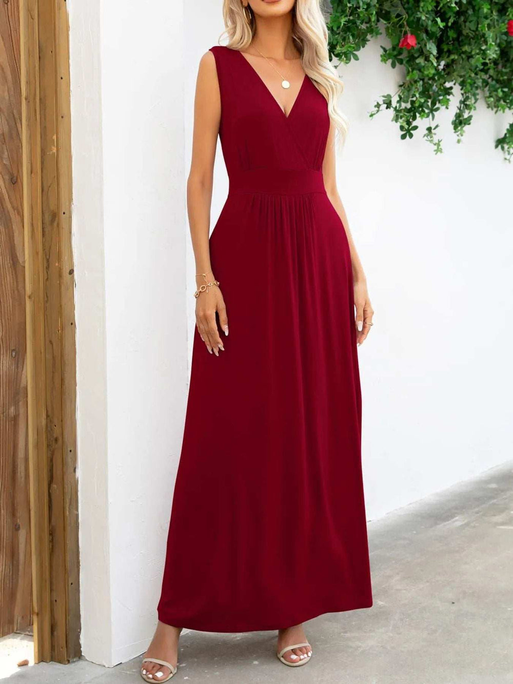 Surplice Neck Sleeveless Maxi Dress - Trendsi - Flyclothing LLC