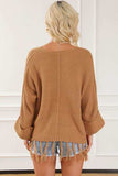 Fringe V-Neck Long Sleeve Sweater - Trendsi - Flyclothing LLC