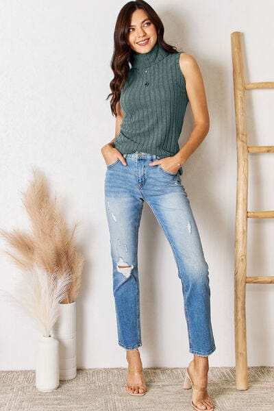 Basic Bae Full Size Ribbed Turtleneck Tank - Trendsi - Flyclothing LLC