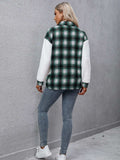 Plaid Collared Neck Button Down Jacket - Trendsi - Flyclothing LLC