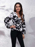 Floral V-Neck Balloon Sleeve Peplum Blouse - Trendsi - Flyclothing LLC