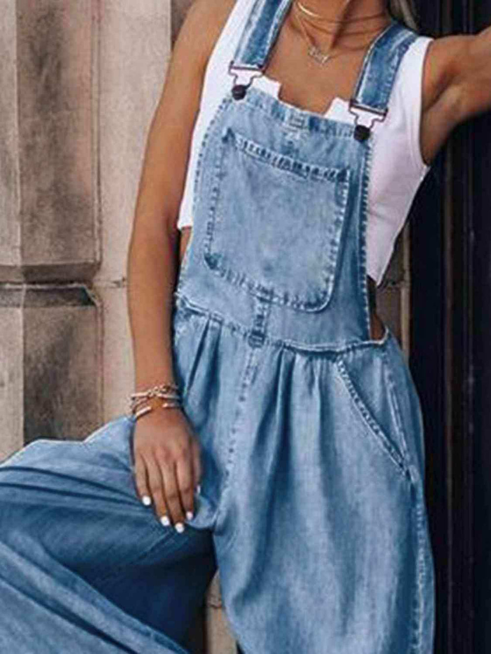 Wide Leg Denim Overalls - Trendsi - Flyclothing LLC