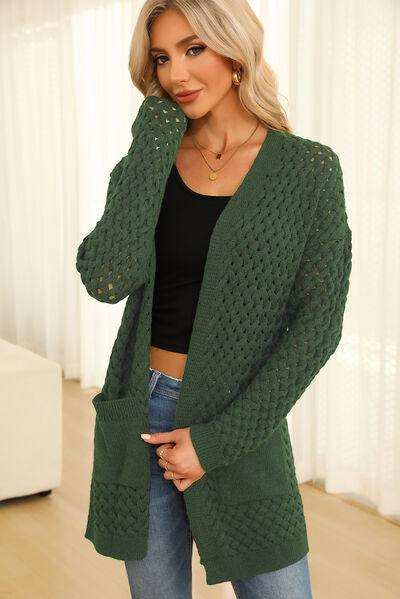 Open Front Dropped Shoulder Cardigan with Pockets - Trendsi - Flyclothing LLC