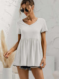V-Neck Short Sleeve Babydoll Top - Trendsi - Flyclothing LLC