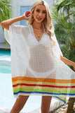 Rainbow Stripe Openwork Slit Cover-Up - Trendsi - Flyclothing LLC