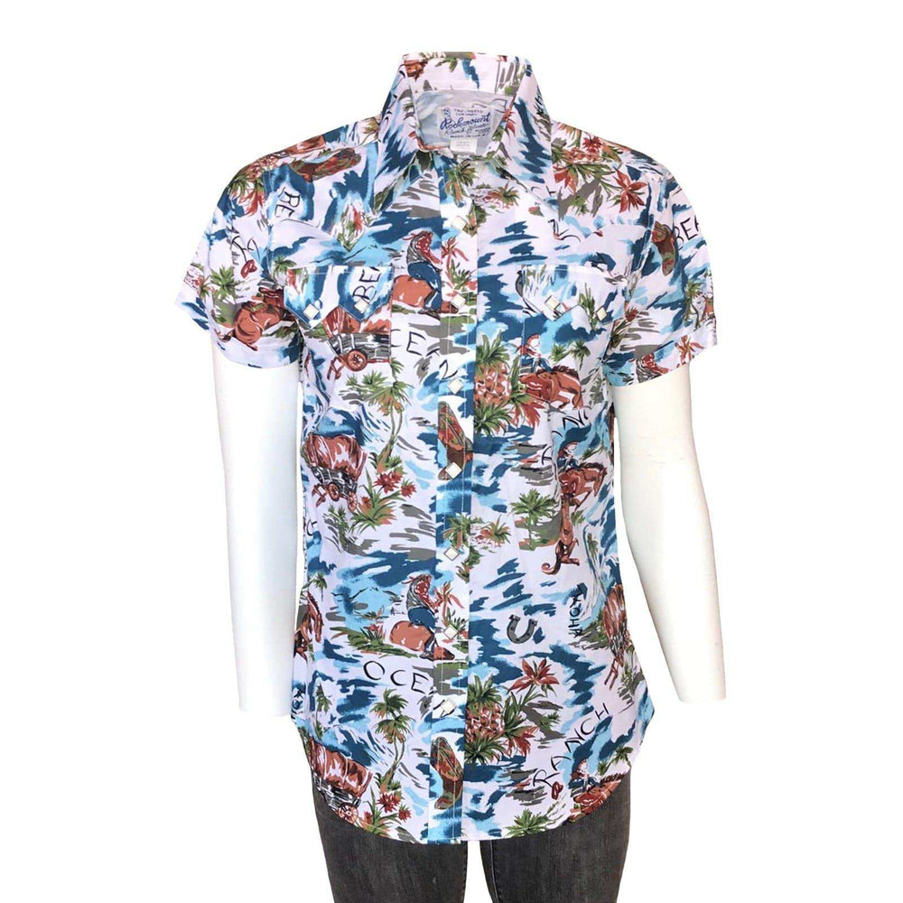 Rockmount Clothing Womens Blue Western Hawaiian Print Short Sleeve Shirt - Rockmount Clothing - Flyclothing LLC
