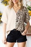 Leopard Color Block V-Neck Blouse - Trendsi - Flyclothing LLC