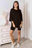 Basic Bae Full Size Soft Rayon Three-Quarter Sleeve Top and Shorts Set - Trendsi - Flyclothing LLC