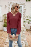 Eyelet Notched Neck Balloon Sleeve Blouse - Trendsi - Flyclothing LLC