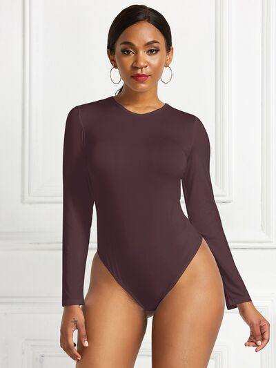 Round Neck Long Sleeve Bodysuit - Trendsi - Flyclothing LLC