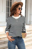 Striped Round Neck Dropped Shoulder Sweater - Trendsi - Flyclothing LLC