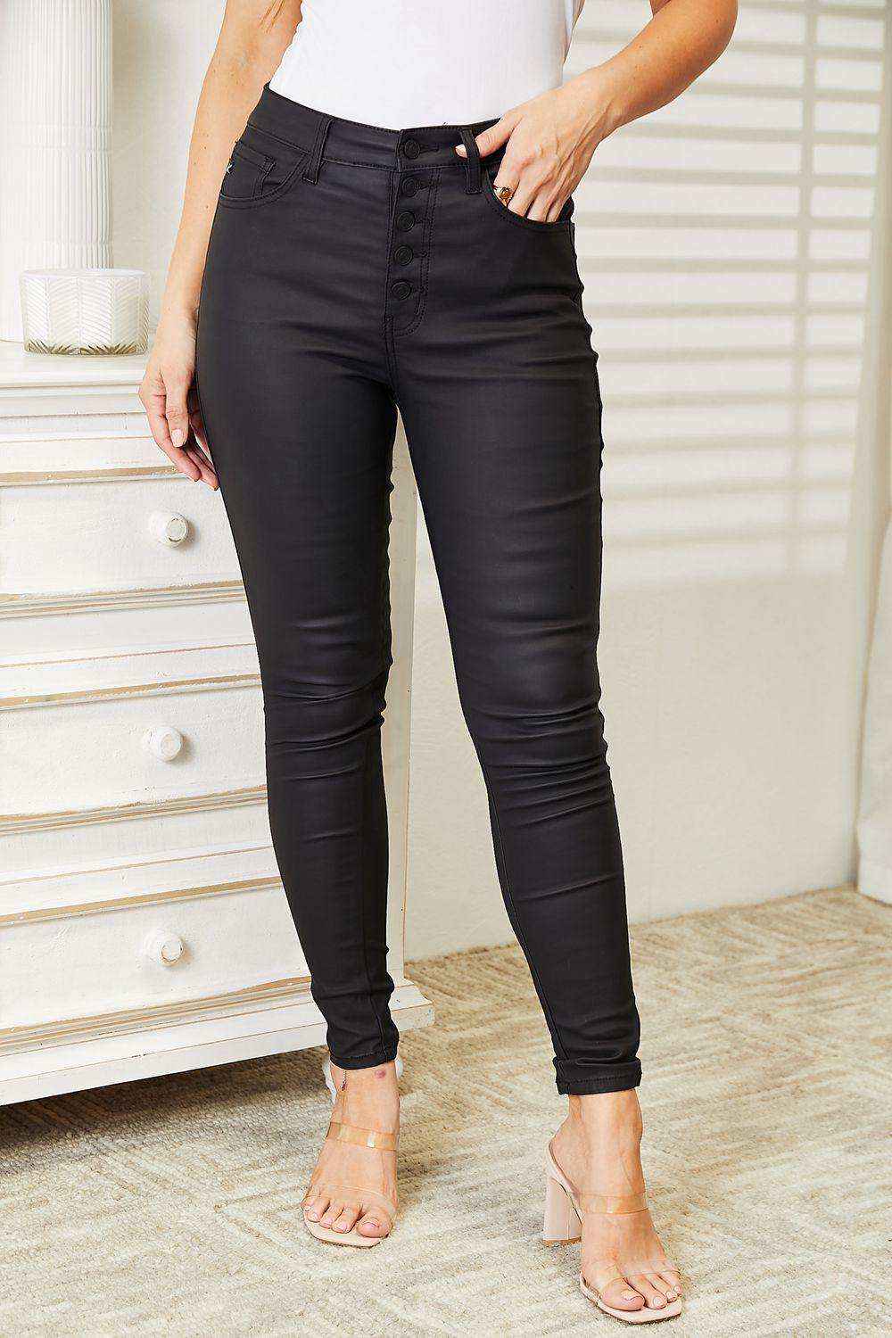 Kancan Full Size High Rise Black Coated Ankle Skinny Jeans - Trendsi - Flyclothing LLC