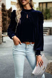 Tie Up Mock Neck Velvet Fabric Long Sleeve Blouse - Trendsi - Flyclothing LLC