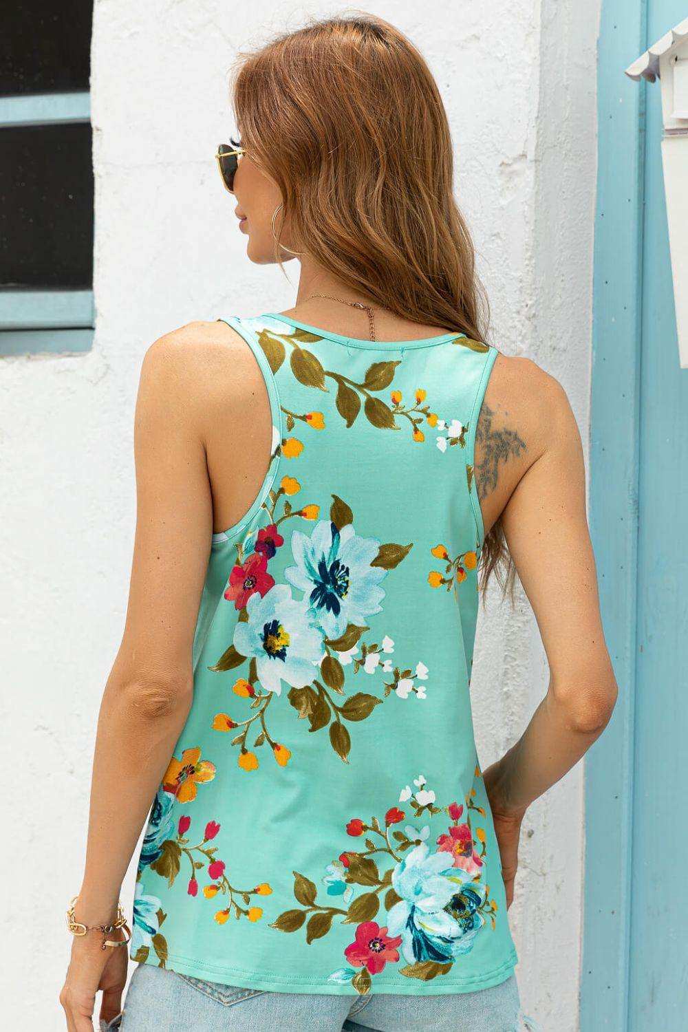 Floral Scoop Neck Tank Top - Trendsi - Flyclothing LLC
