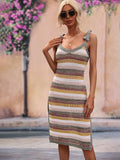 Striped Tie Shoulder Split Cover Up Dress - Trendsi - Flyclothing LLC
