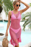 Fringe Hem Openwork Sleeveless Cover-Up Dress - Trendsi - Flyclothing LLC