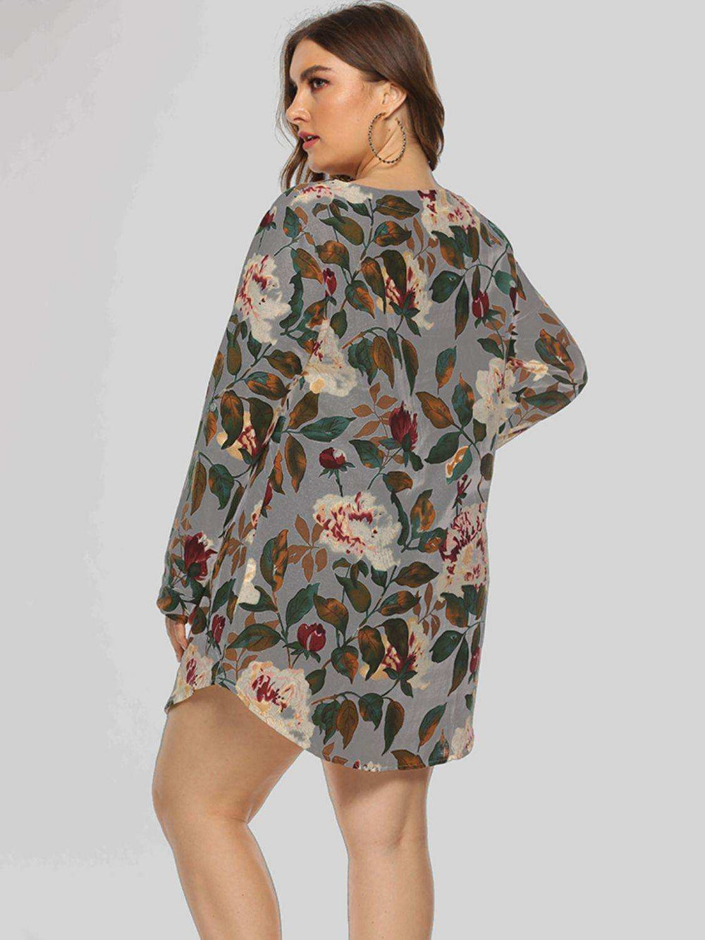 Full Size Floral Long Sleeve Mini Dress - Trendsi - Flyclothing LLC