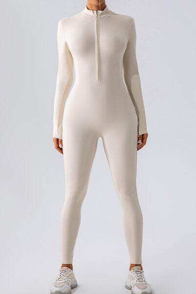 Half Zip Mock Neck Active Jumpsuit - Trendsi - Flyclothing LLC