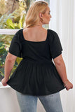 Plus Size Drawstring Sweetheart Neck Babydoll Blouse - Trendsi - Flyclothing LLC