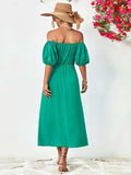 Off-Shoulder Balloon Sleeve Midi Dress - Trendsi - Flyclothing LLC