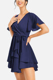 Surplice Neck Flutter Sleeve Dress - Trendsi - Flyclothing LLC