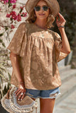 Round Neck Puff Sleeve Blouse - Trendsi - Flyclothing LLC
