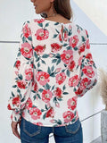 Floral Long Puff Sleeve Round Neck Blouse - Trendsi - Flyclothing LLC