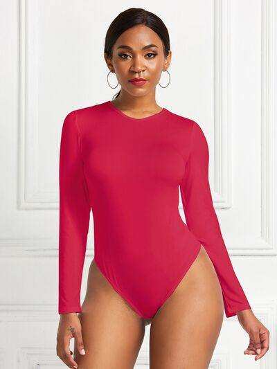 Round Neck Long Sleeve Bodysuit - Trendsi - Flyclothing LLC