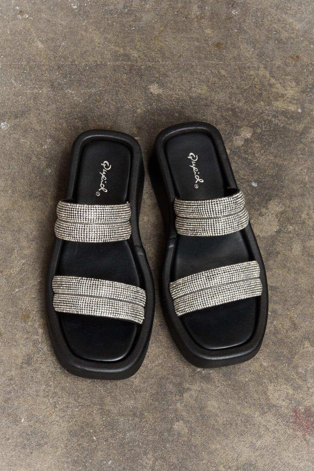 Qupid Bright Mind Platform Wedge Rhinestone Sandal - Trendsi - Flyclothing LLC