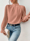 Mock Neck Flounce Sleeve Blouse - Trendsi - Flyclothing LLC