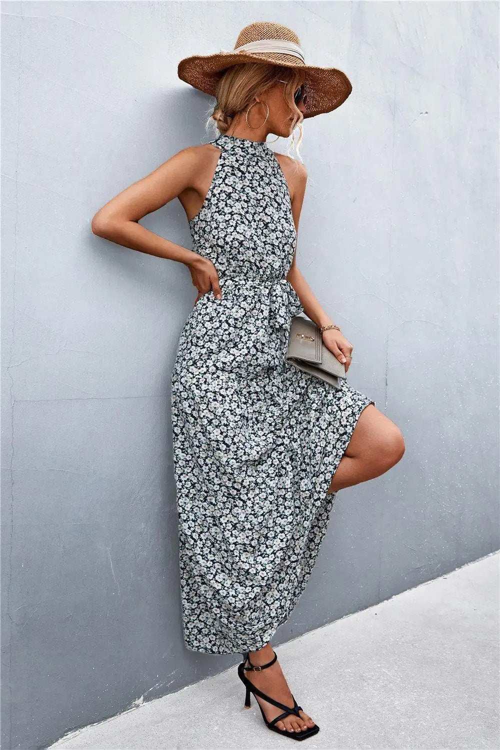 Printed Sleeveless Tie Waist Maxi Dress - Trendsi - Flyclothing LLC