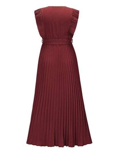 Tied Surplice Cap Sleeve Pleated Dress - Trendsi - Flyclothing LLC