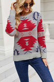 Printed Round Neck Long Sleeve Sweater - Trendsi - Flyclothing LLC