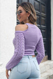 Cable-Knit Cold-Shoulder Sweater - Trendsi - Flyclothing LLC