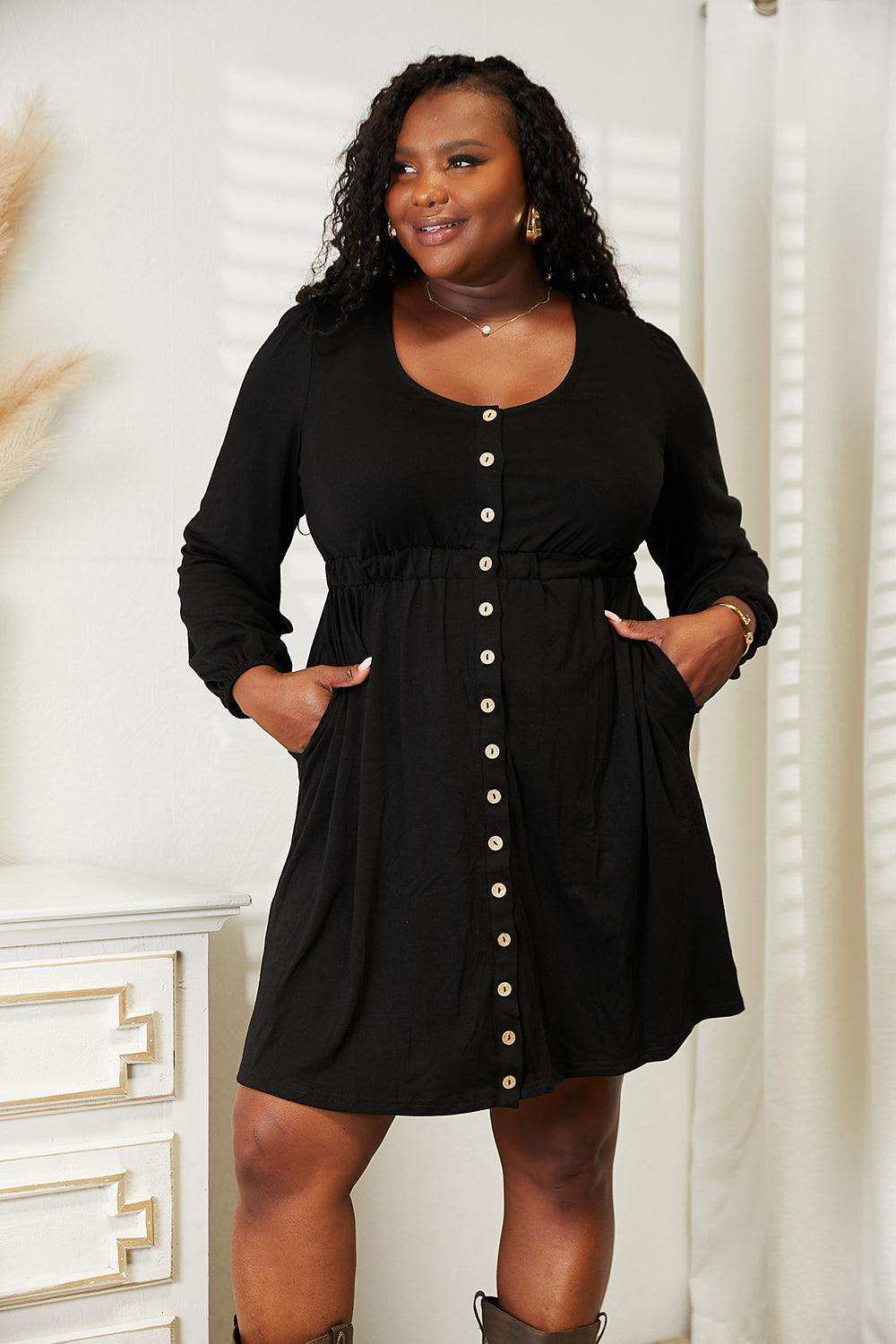 Double Take Scoop Neck Empire Waist Long Sleeve Dress - Trendsi - Flyclothing LLC